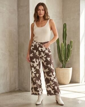 Hesperus Brown Cow Print Wide Leg Jeans - Size 11 Y2K Western